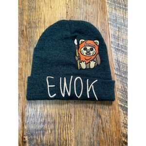 Star Wars Ewok Wicket Embroidered Cuffed Beanie Hat Dark Green Knit Winter Cap